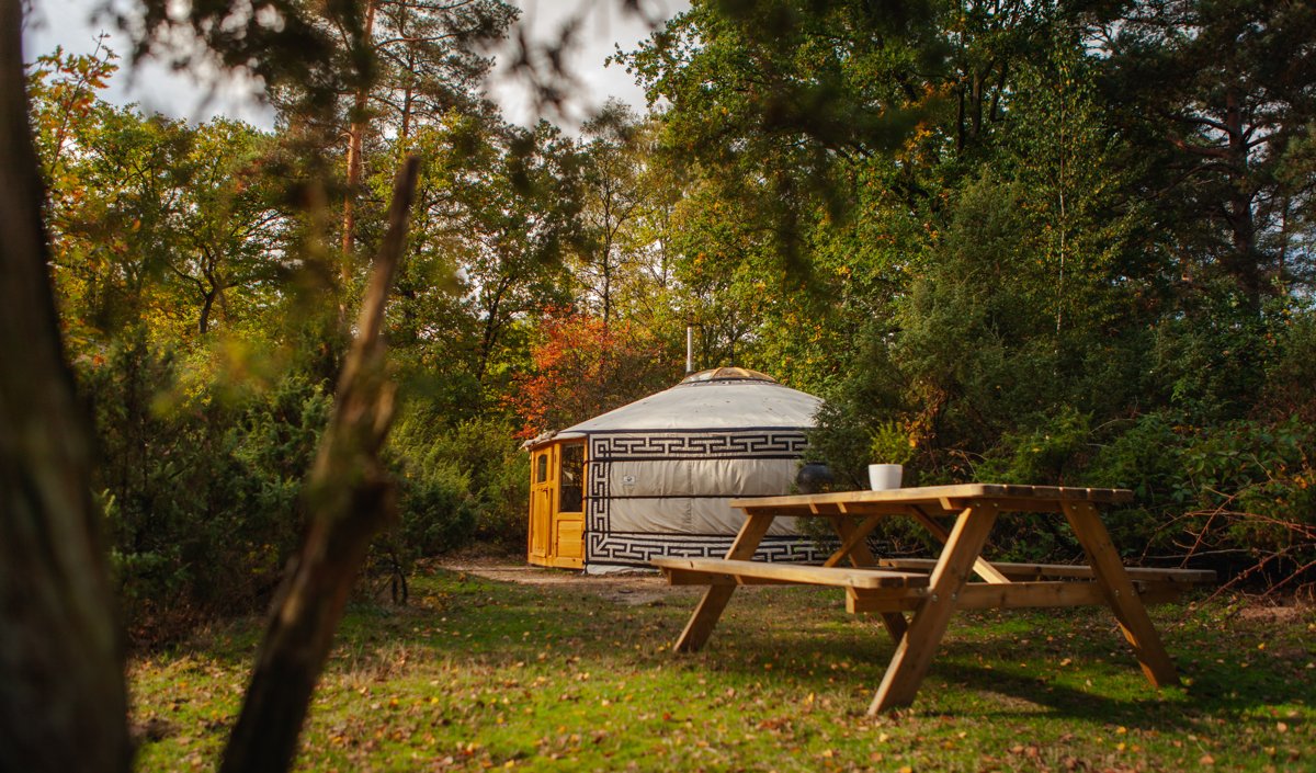 Luxe yurt met privé-sanitair | Landgoedcamping Het Meuleman